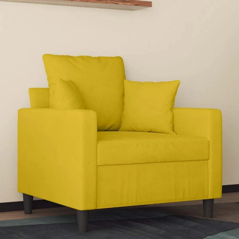 Lænestol velour 60 cm - gul, polstret & stabilt metalstel