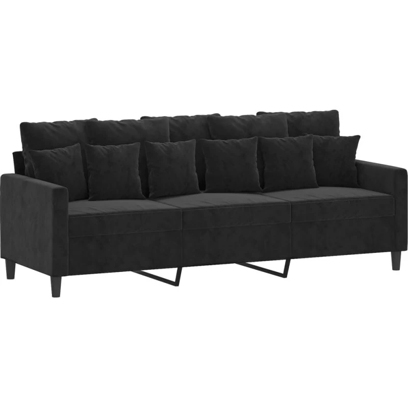 3-personers velour sofa 180 cm - sort