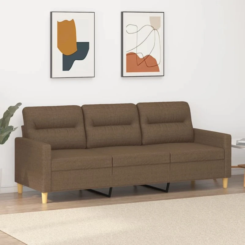 3-personers stofsofa 180 cm, brun – robust og komfortabel