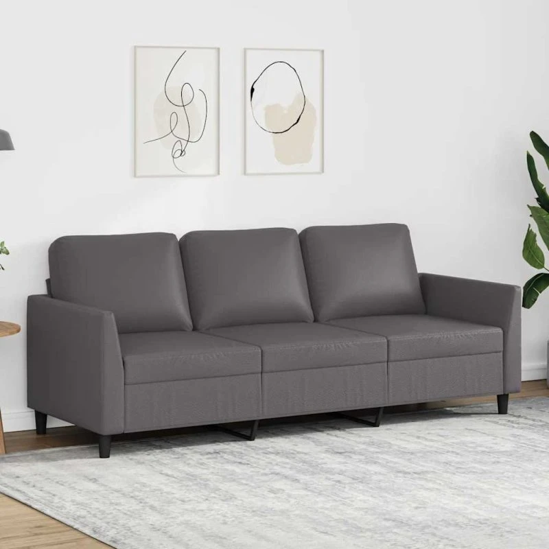 3-personers sofa 180 cm i gråt kunstlæder