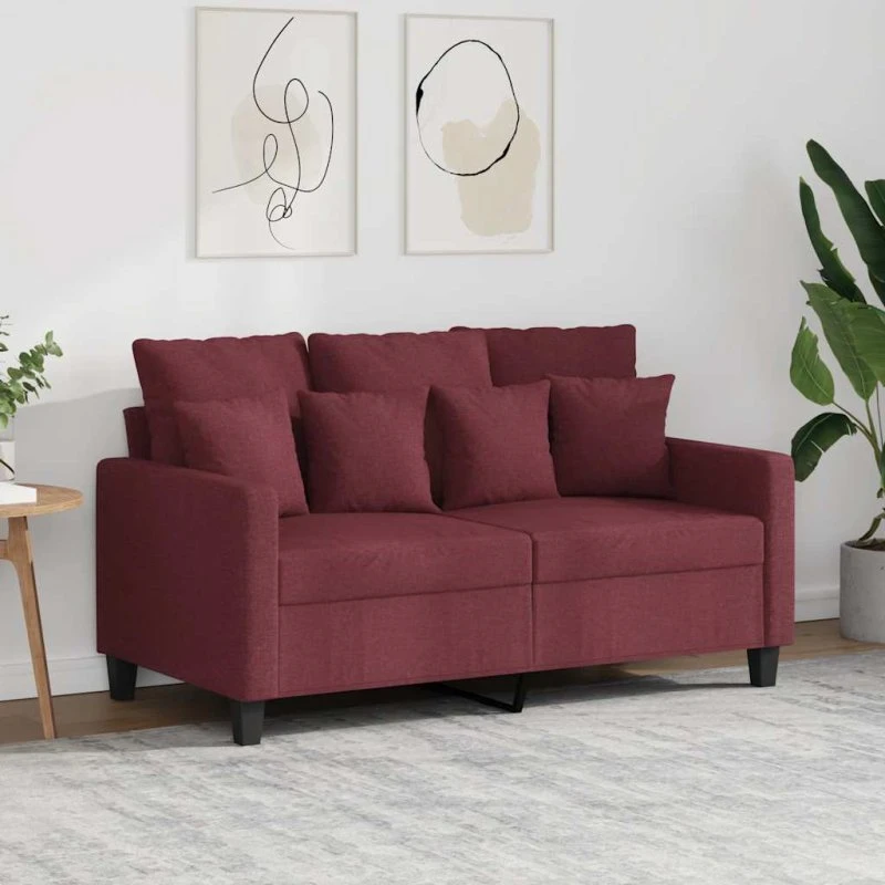 2-personers sofa 120 cm i vinrødt stof med metalstel