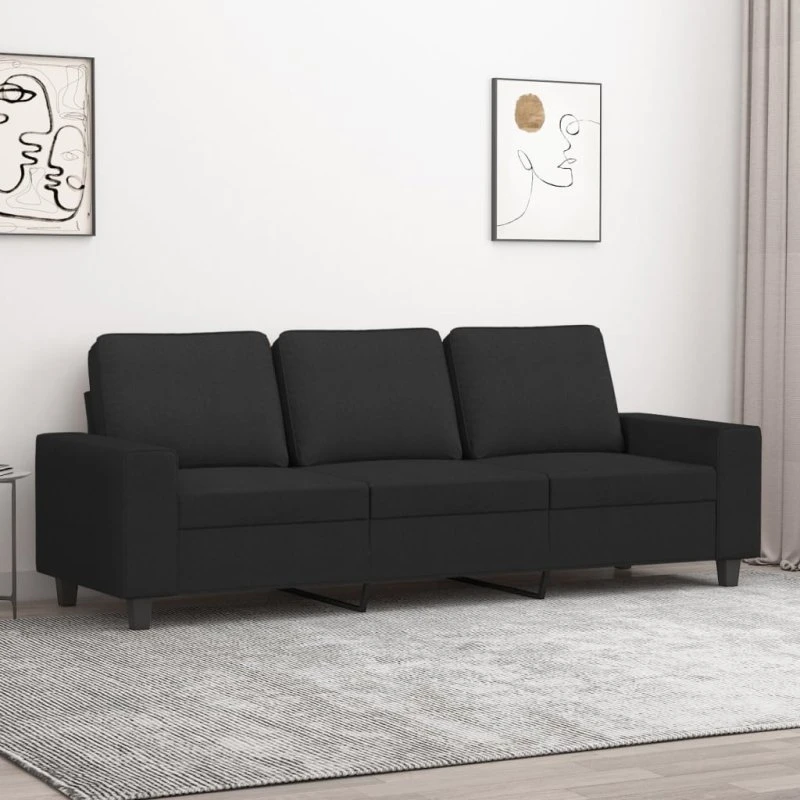 3-personers sofa 180 cm i sort stof — robust metalstel
