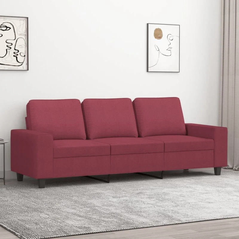 3-personers sofa 180 cm stof vinrød – robust og komfortabel