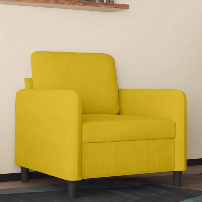 Lænestol 60 cm i gul velour med metalstel