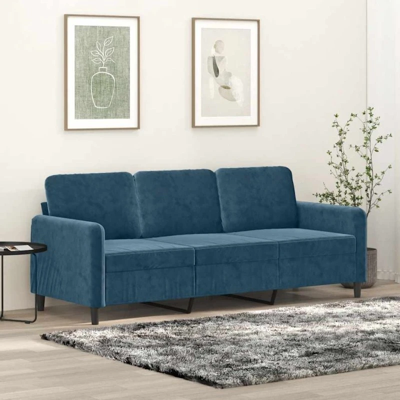 3-personers sofa velour 180 cm - blå