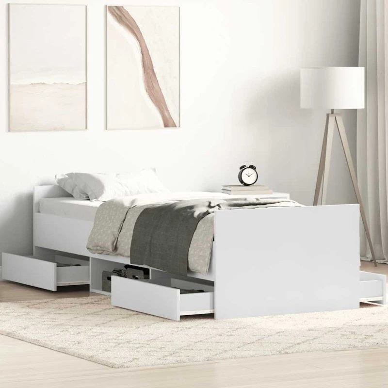 Sengeramme 75x190 cm med skuffer – hvid
