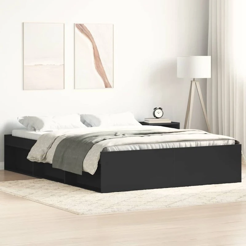 Sengeramme 135x190 cm - Sort konstrueret træ