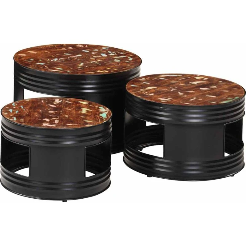 Barborde 3 stk. trommeformet i massivt akacietræ