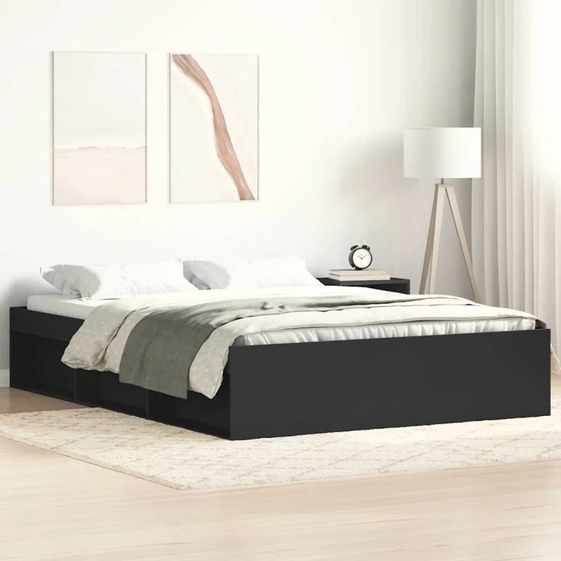 Sengeramme 150x200 cm sort i træ med lameller