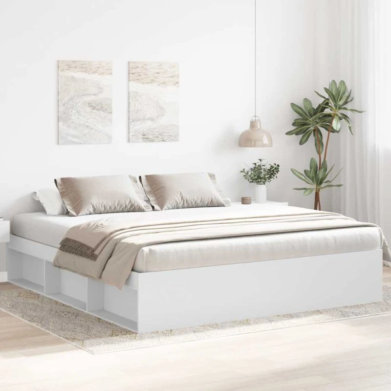 Sengeramme 180x200 cm hvid – træ med opbevaring