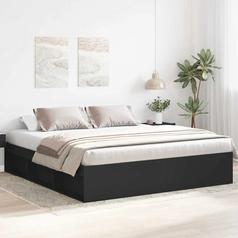 Sengeramme 180x200 cm i sort træ med opbevaring