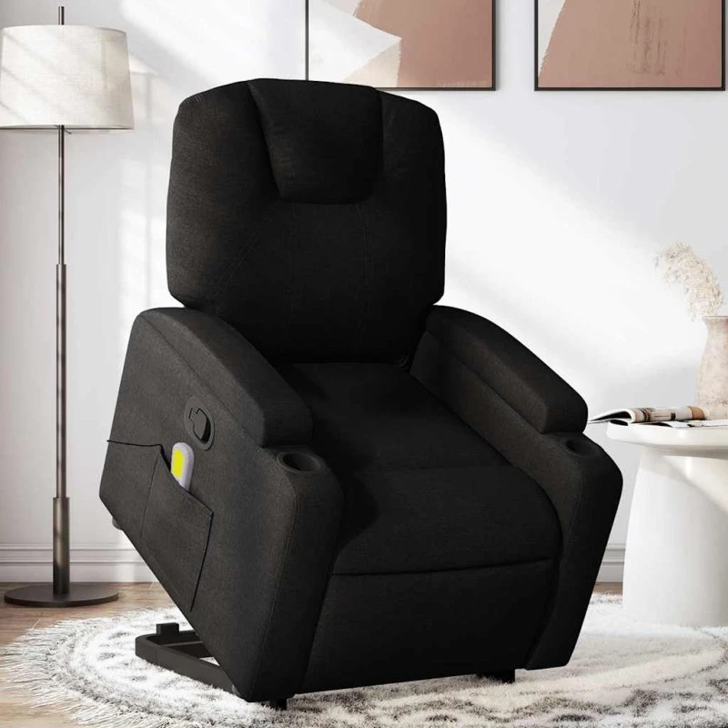 Løftestol med massage, stof - sort
