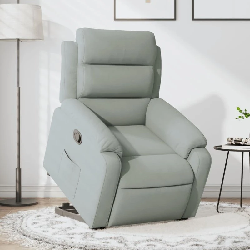 Løftestol velour lysegrå – elektrisk løftefunktion
