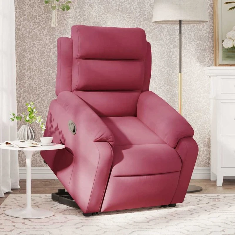 Løftestol velour elektrisk, vinrød