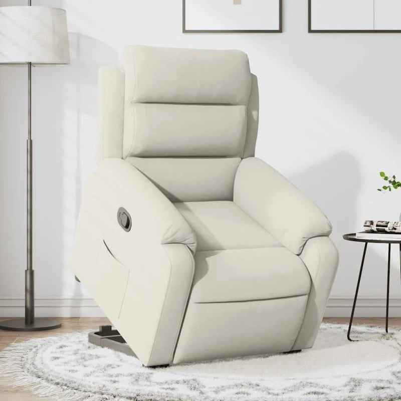 Løftestol i velour, creme - elektrisk komfort
