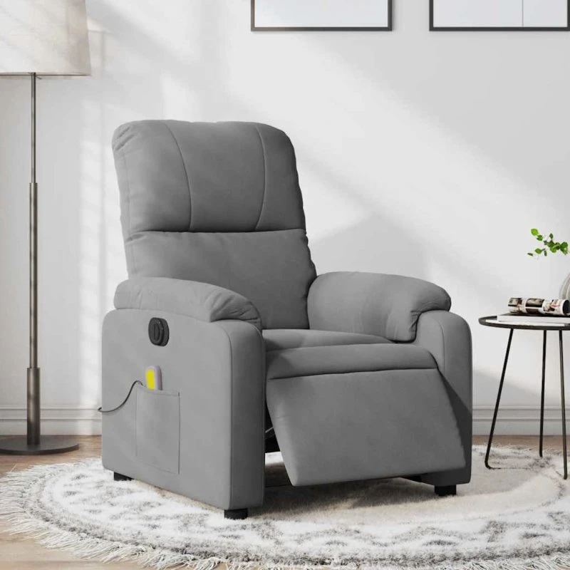 Eldreven massagelænestol i mikrofiber, mørkegrå