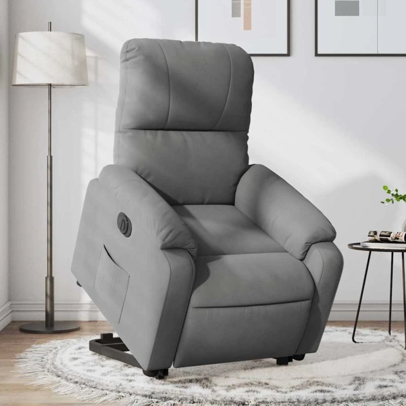 Eldrevet løftestol i mikrofiber mørkegrå
