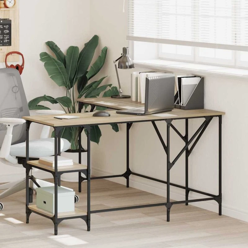Skrivebord 139x139x75 cm i sonoma-eg (konstrueret træ)