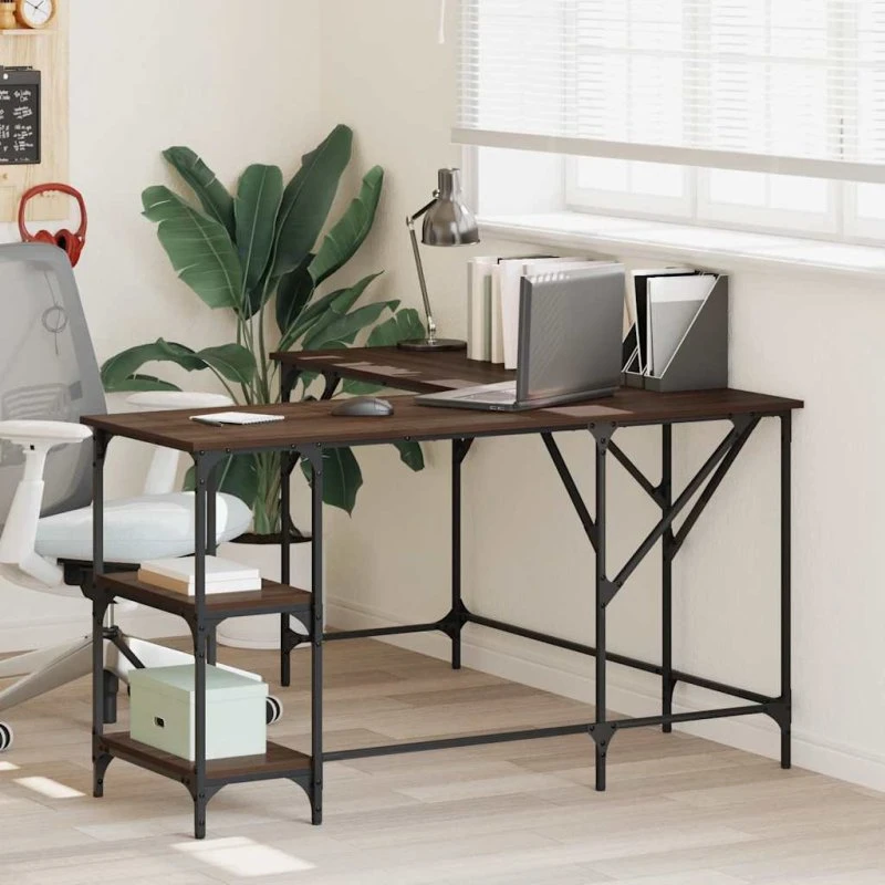 Hjørneskrivebord 139x139x75 cm – konstrueret træ, egetræsfarve