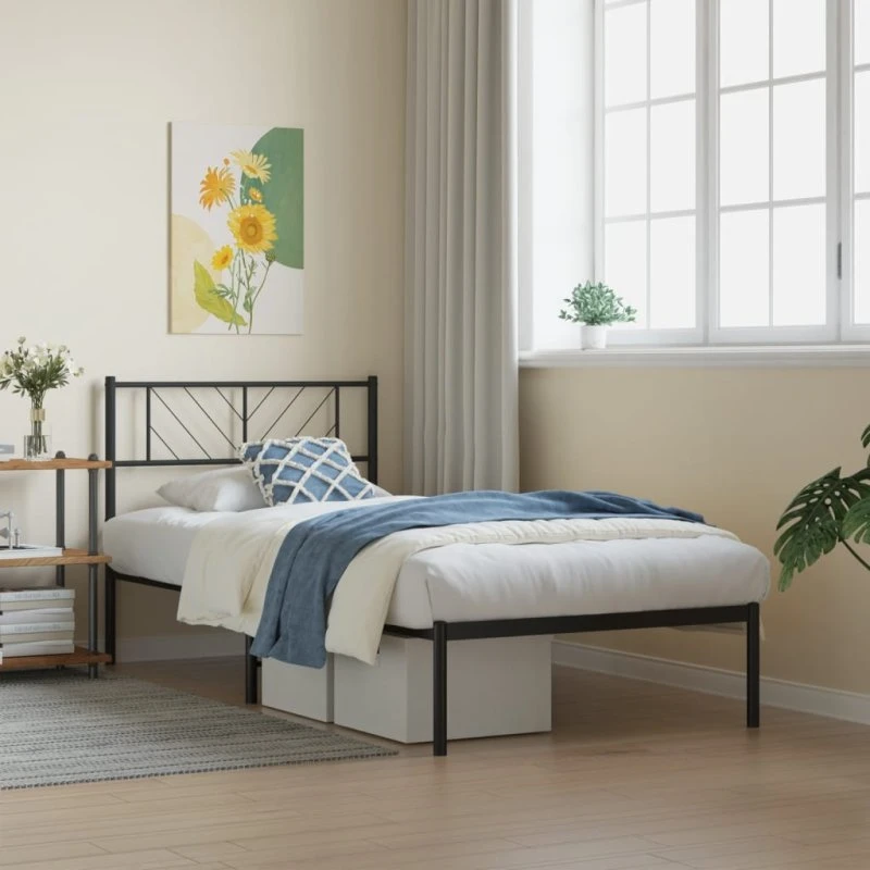 Sengeramme med sengegavl 90x200 cm – Metal sort