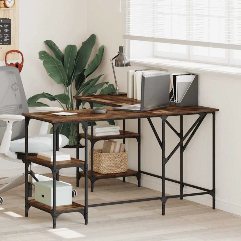 Skrivebord 139x139x75 cm i konstrueret træ – røget egetræ