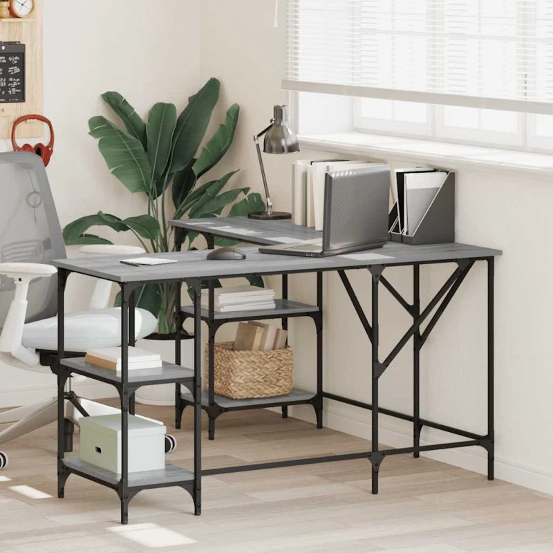 Skrivebord 139x139x75 cm - Konstrueret træ Sonoma-eg