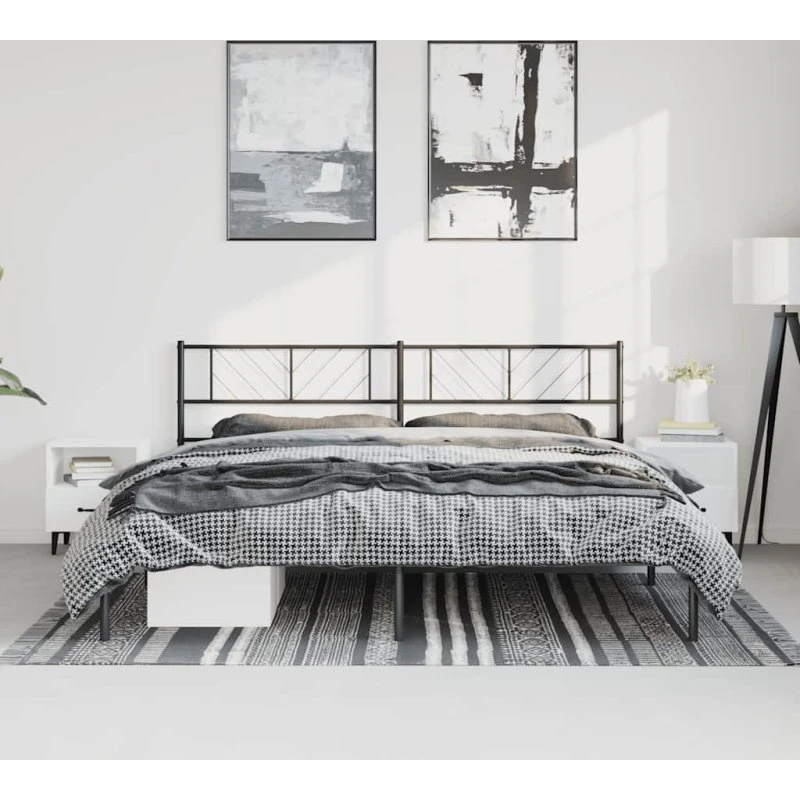 Sengeramme i metal med sengegavl 193x203 cm - sort