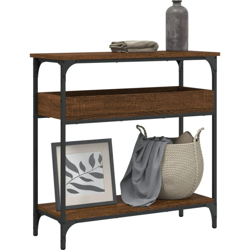 Konsolbord med hylde 75x29x75 cm – brunt egetræ
