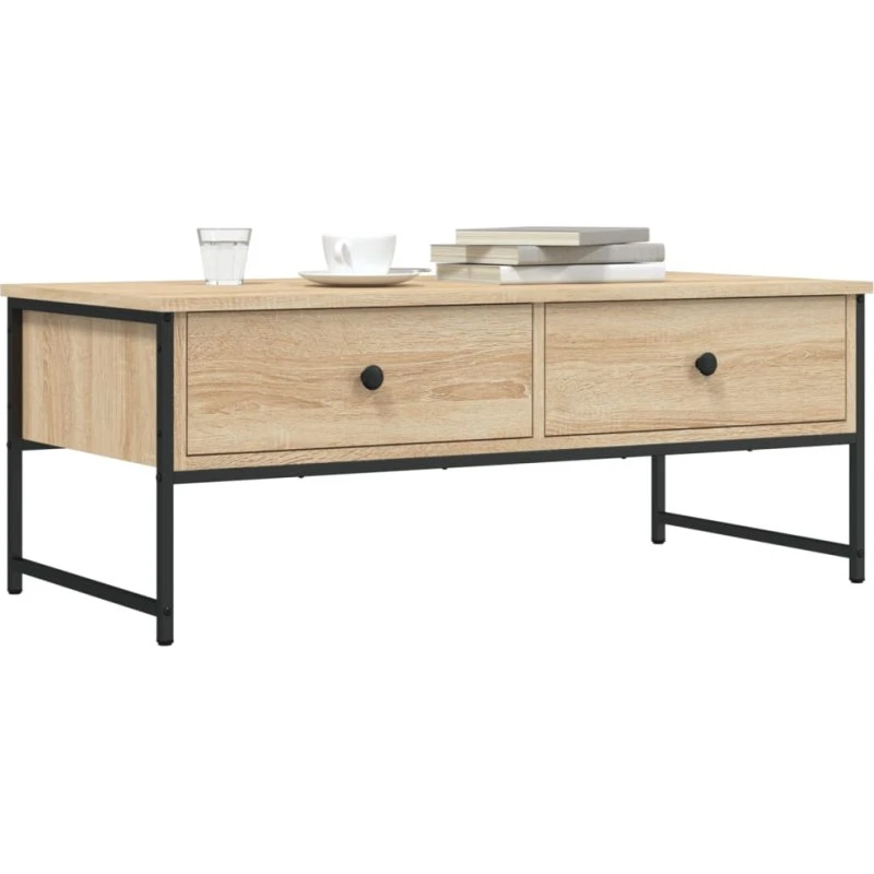 Sofabord 101x49x39,5 cm i sonoma-egetræ (2 skuffer)