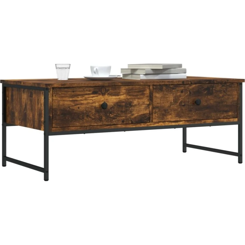 Sofabord 101x49x39,5 cm røget egetræ m. 2 skuffer