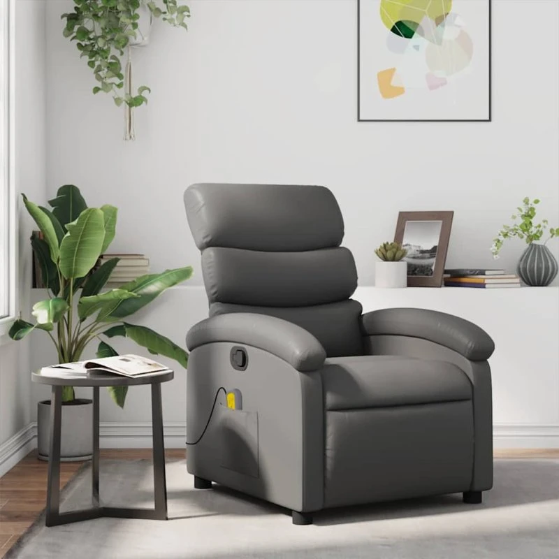 Massagestol i kunstlæder, grå – manuel med vibration