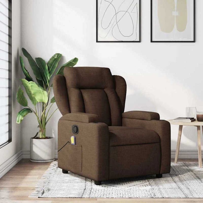 Massagestol stof brun med vibrationsmassage