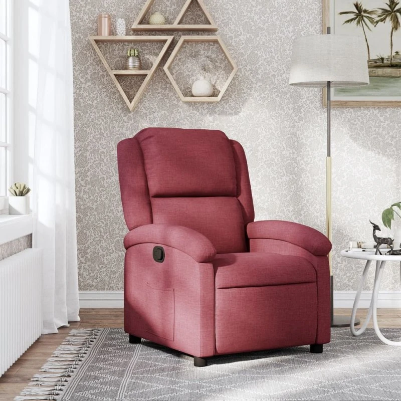 Vinrød lænestol i stof – manuel recliner