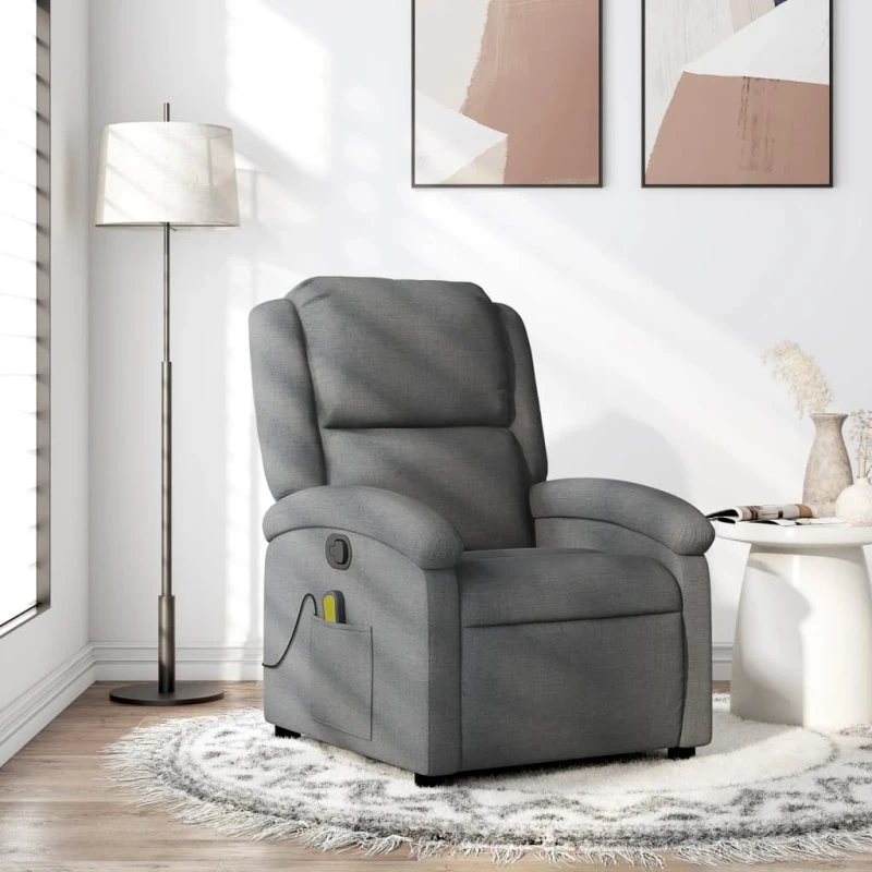 Massagestol lænestol stof mørkegrå – manuel 135° & vibration