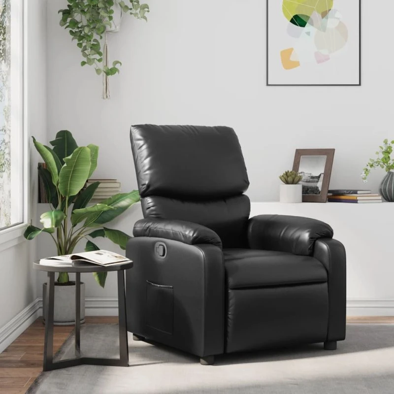 Lænestol i kunstlæder, sort – manuel recliner