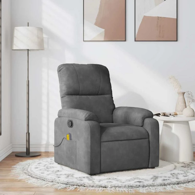 Massagestol lænestol mikrofiber mørkegrå