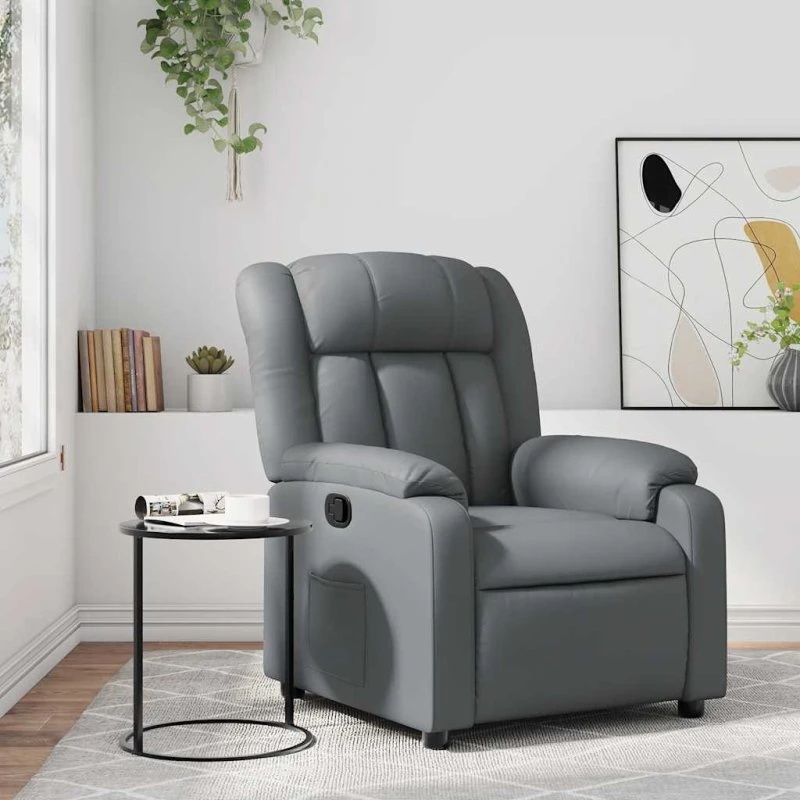 Lænestol i kunstlæder – grå manuel recliner