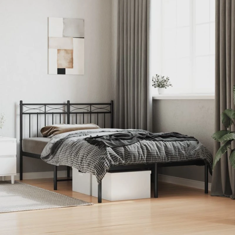 Sengeramme med gavl 120x190 cm i sort metal