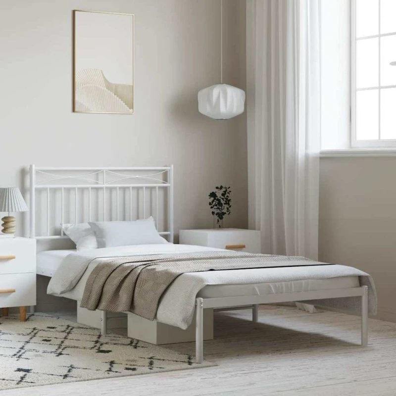 Sengeramme 100x200 cm med sengegavl - hvid metal