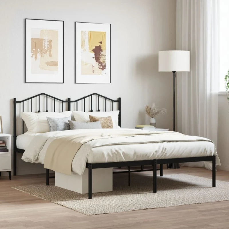 Sengeramme 140x200 cm med sengegavl – Sort metal