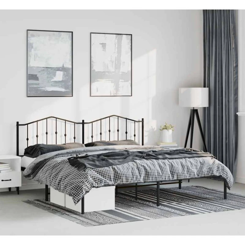 Sengeramme i sort metal med sengegavl 193x203 cm