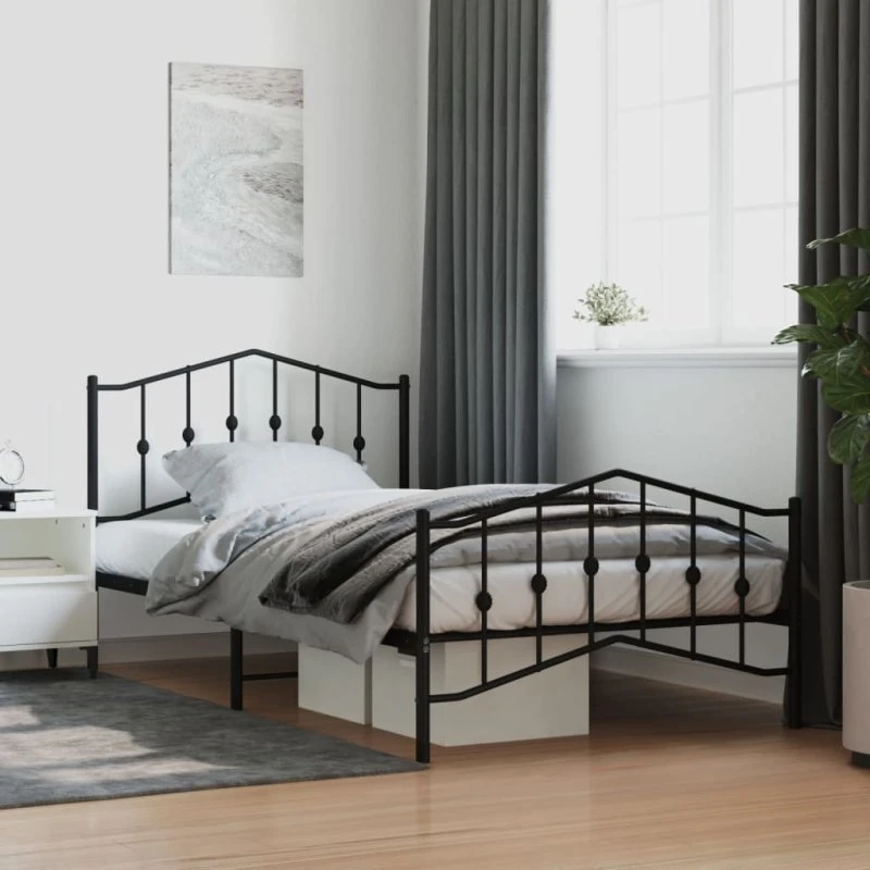 Sengeramme 107x203 cm med sengegavl i sort metal