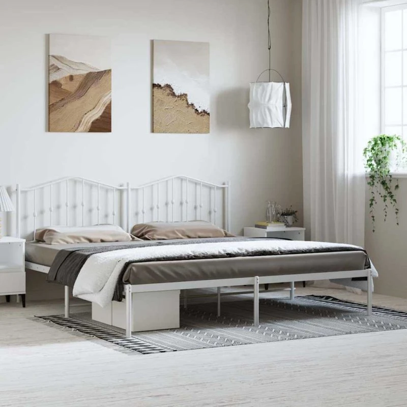 Sengeramme i metal med sengegavl 183x213 cm - hvid