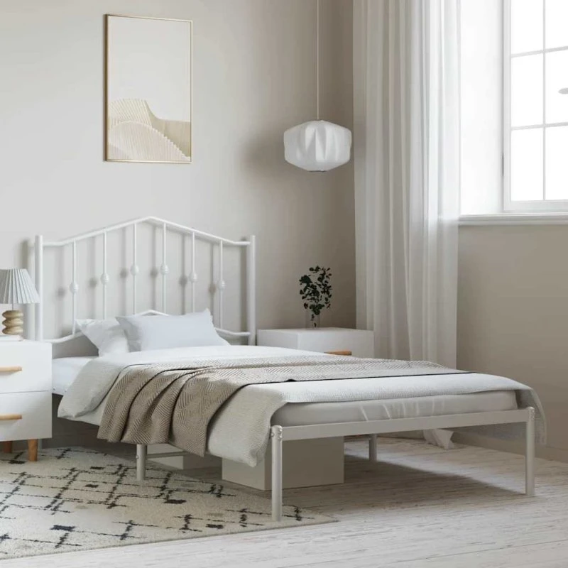Sengeramme med sengegavl 135x190 cm - Sort metal