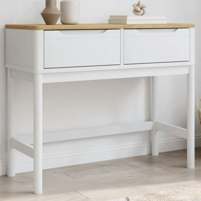Konsolbord BODO, massivt fyrretræ hvid 89,5x36,5x73 cm