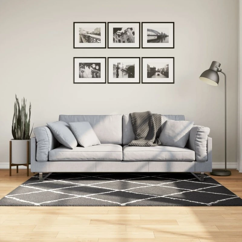 Shaggy gulvtæppe PAMPLONA 120x170 cm – sort/creme