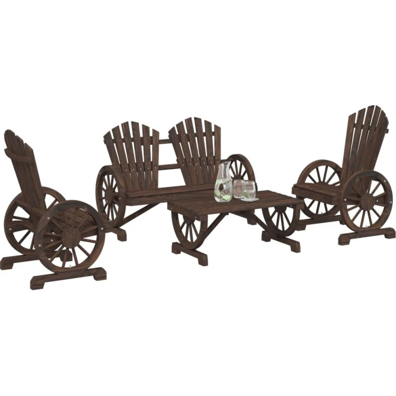 Loungesæt i massivt grantræ 4 dele – Adirondack-stil