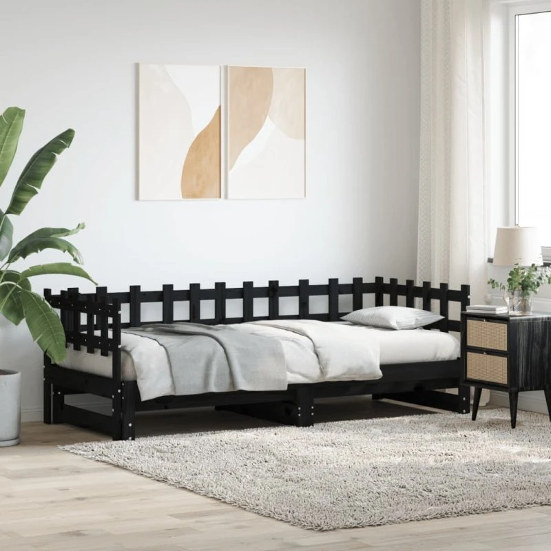 Daybed med udtræk i massivt fyrretræ, sort 2x(80x200)
