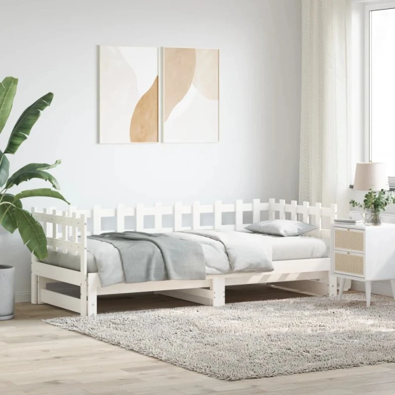 Daybed med udtræk 2x90x200 cm i massivt fyrretræ, hvid