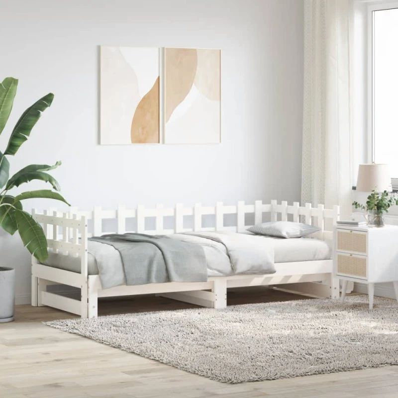Daybed med udtræk 2x90x190 cm i massivt fyrretræ, hvid